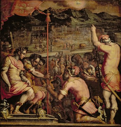 Die Gründung von Florenz, Deckenbild im Salone dei Cinquecento, 1565 von Giorgio Vasari